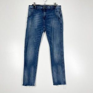 Standard Cloth‎ Stretch Denim Raw Hem Skinny Jeans Blue Medium Wash Mens 30